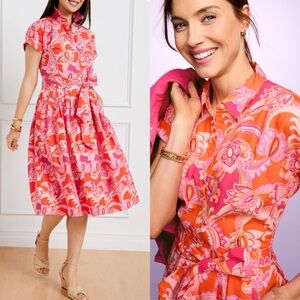 Talbot's Sutton Shirt Dress Charming Floral Pink Orange 16 Petite